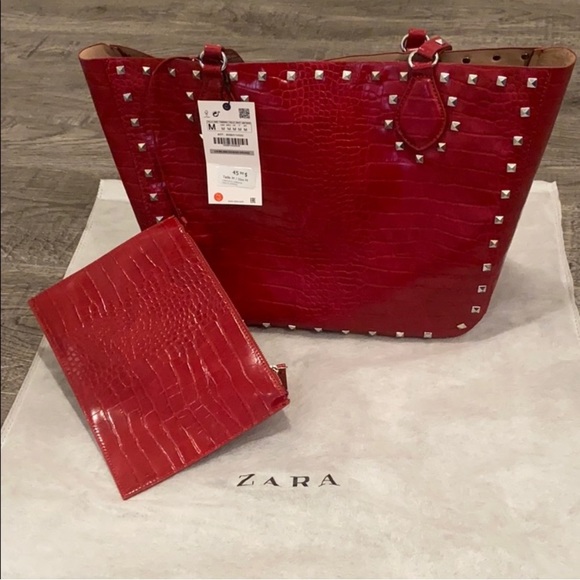 Zara animal embossed studded shopper bag - Picture 2 of 7